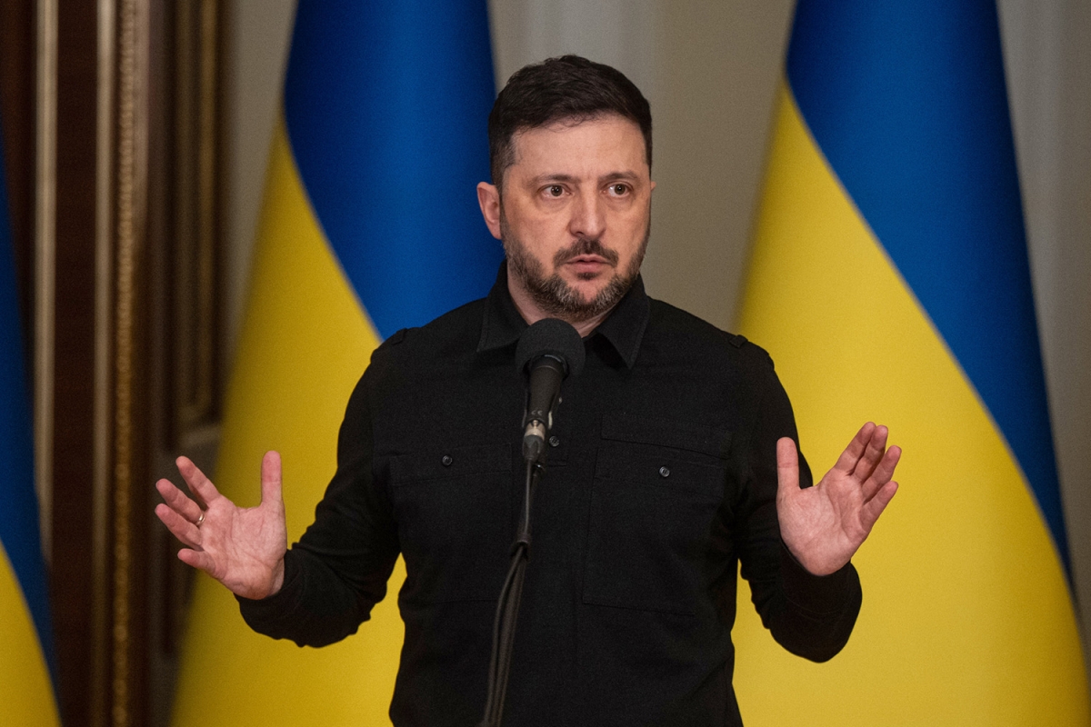 Tổng thống Ukraine Volodymyr Zelensky phát biểu tại cuộc họp báo ở Kiev, ngày 3/1/2026. Ảnh: AP