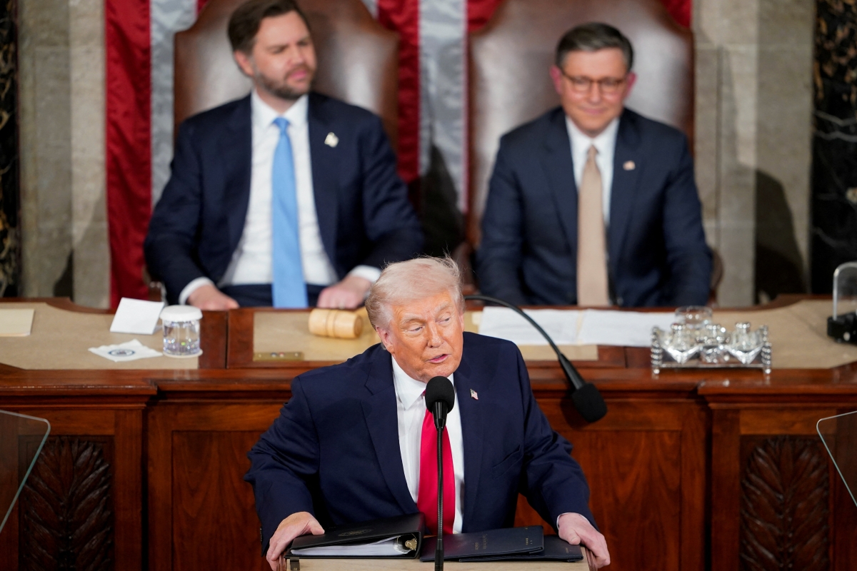 Tổng thống Trump đọc Thông điệp Liên bang. Ảnh: Reuters