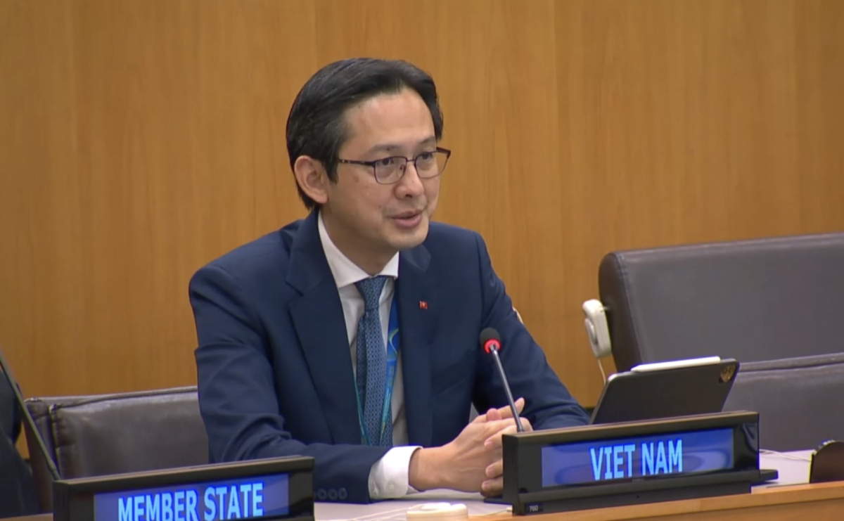 Đại sứ Đỗ Hùng Việt phát biểu tại đối thoại với UNDP .