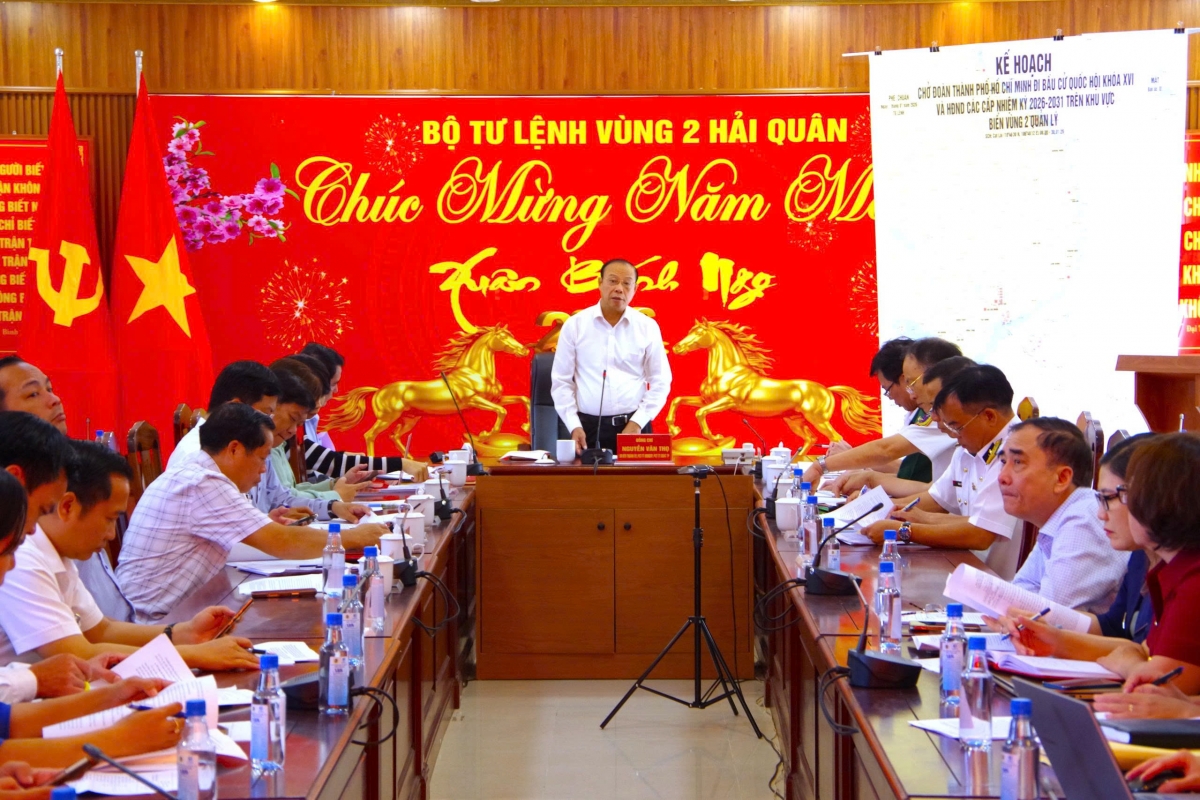 Ông Nguyễn Văn Thọ, Phó Chủ tịch Thường trực Hội đồng nhân dân, Phó Chủ tịch Thường trực Ủy ban bầu cử TP.HCM phát biểu tại buổi làm việc (Ảnh: Đ.S)