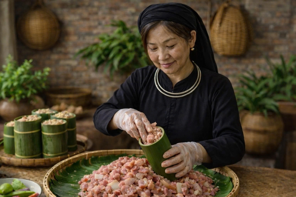 Cách trữ thịt trong ống bương thể hiện sự khéo léo của người vùng cao