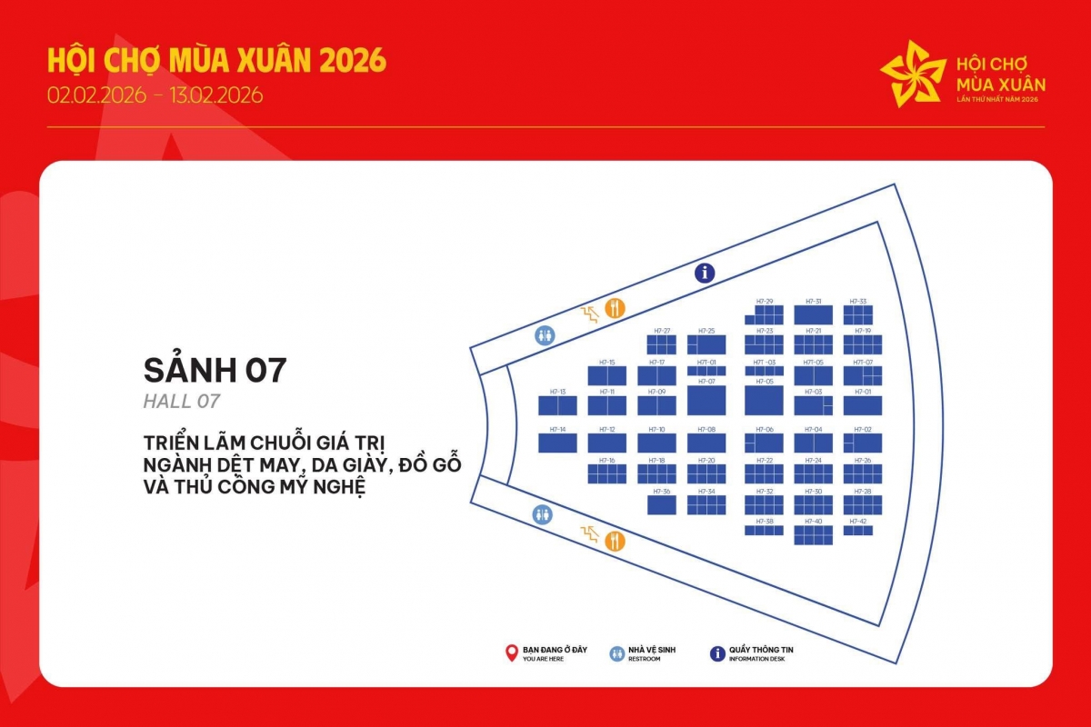 Một trong những điểm nhấn nổi bật của Hội chợ Mùa Xuân 2026 là cách tiếp cận tổ chức theo concept "hành trình du xuân xuyên Việt", kết hợp hài hòa giữa thương mại, văn hóa và trải nghiệm.
