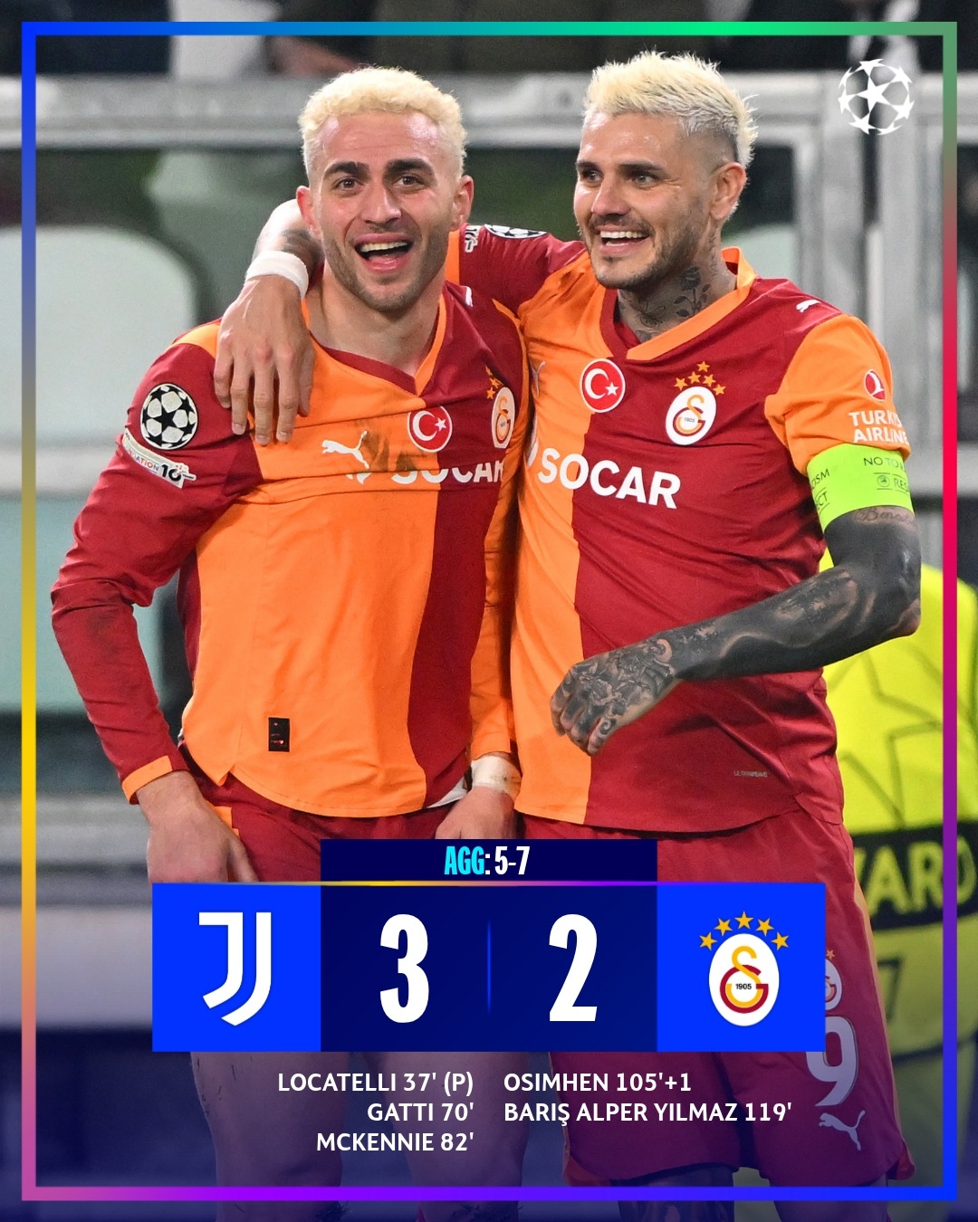 Juventus và Galatasaray tạo ra trận cầu cảm xúc.