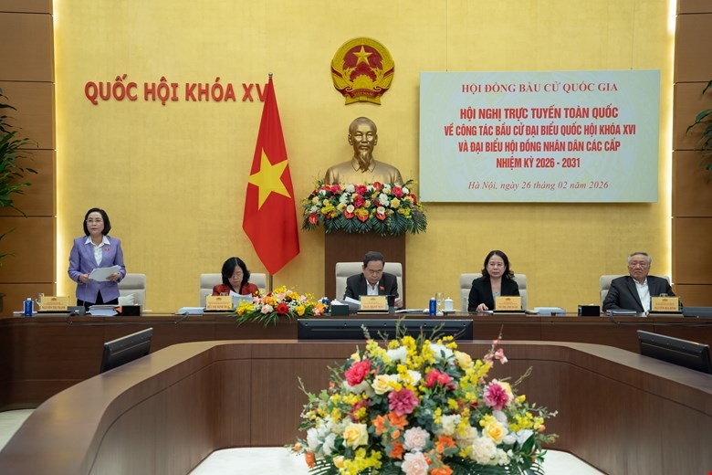 Phó Chủ tịch Quốc hội Nguyễn Thị Thanh phát biểu khai mạc Hội nghị trực tuyến toàn quốc triển khai công tác bầu cử đại biểu Quốc hội khóa XVI và HĐND các cấp nhiệm kỳ 2026-2031. Ảnh: Quốc hội