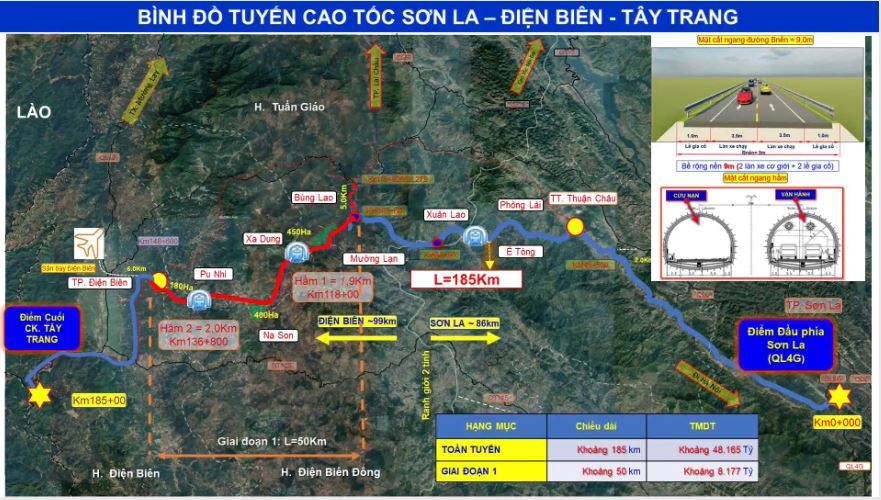 Đoạn tuyến cao tốc Sơn La - Điện Biên - Cửa khẩu Tây Trang có chiều dài gần 50km (ảnh: ĐBTV)