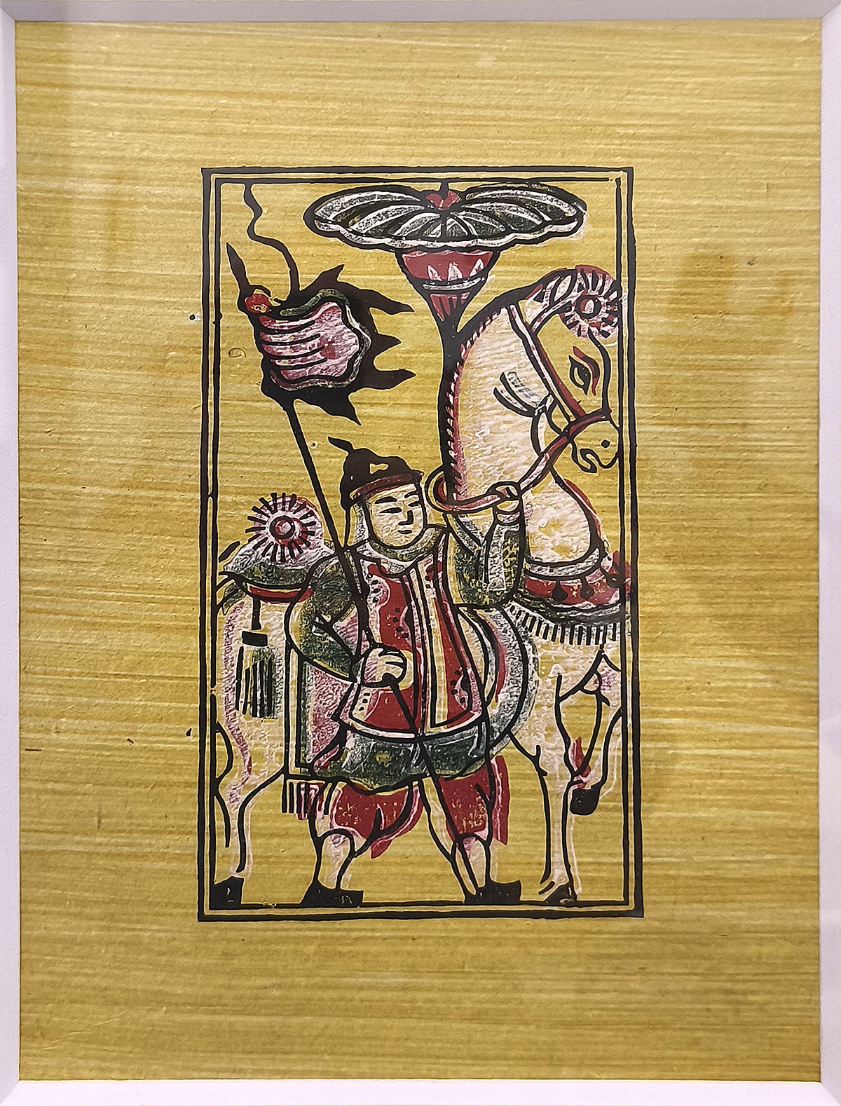 Ngựa là một trong số những loài vật được mô tả khá sinh động trên tranh, tượng dân gian Việt Nam. Hình ảnh con ngựa còn có thể bắt gặp trong tranh Đông Hồ với các tạo hình gần gũi, mộc mạc như tranh “Giám mã”, “Mã đáo thành công”. (Ảnh: Tranh "Giám mã")