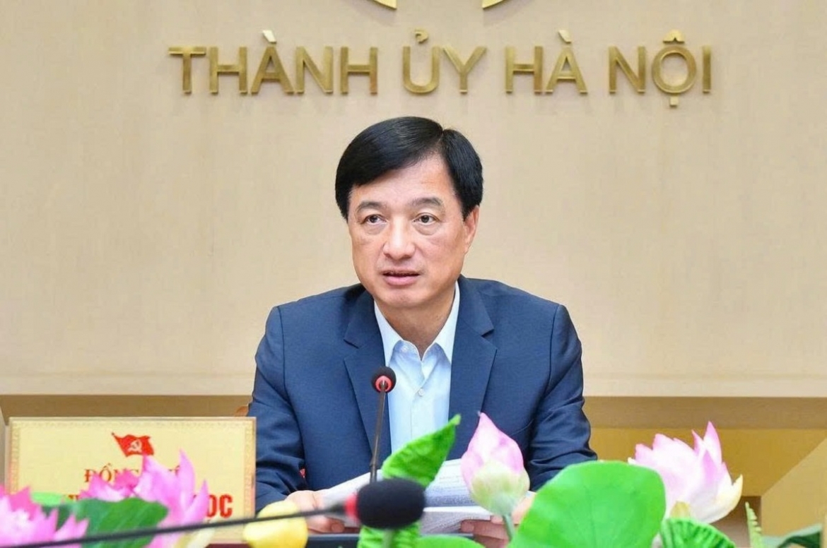 Bí thư Thành ủy Hà Nội Nguyễn Duy Ngọc phát biểu tại cuộc họp. Ảnh: HNM.