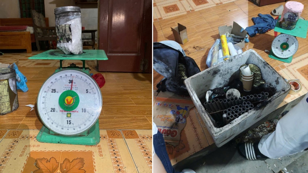 Các dụng cụ và nguyên liệu L.V.H dùng để chế tạo pháo