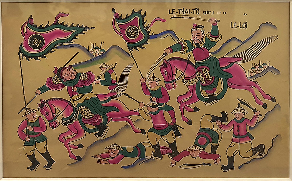 Ở nhiều tranh thờ, ngựa hồng được thay bằng ngựa trắng hay đôi khi bằng ngựa ô. Sự thay đổi màu có những lý do tín ngưỡng nhất định. (Ảnh: Tranh "Lê Thái Tổ")