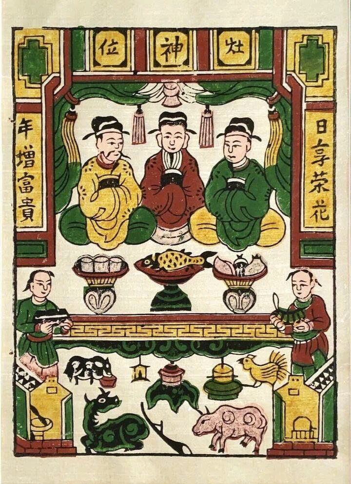 Tranh Đông Hồ "Táo Quân". (Ảnh: Tranh dân gian Đông Hồ)