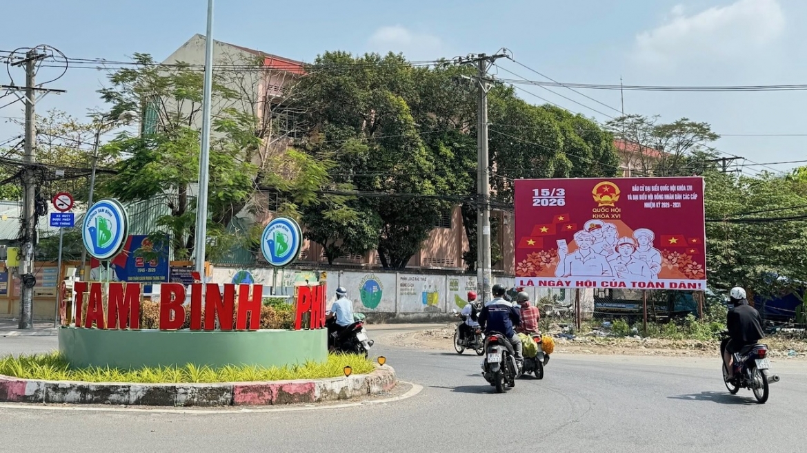 Banner tuyên truyền cổ động cho bầu cử tại phường Tam Bình - Ảnh: UBND phường Tam Bình