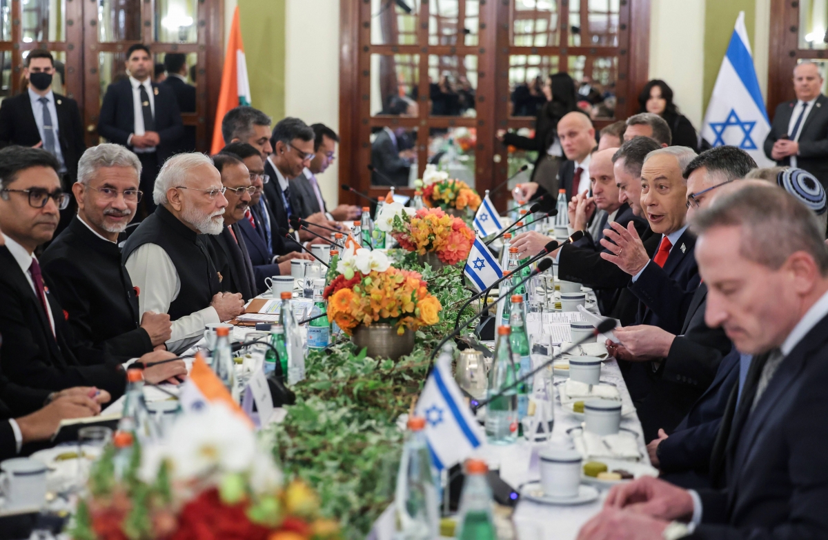 Thủ tướng Ấn Độ Narendra Modi và người đồng cấp Israel Benjamin Netanyahu hội đàm tại Jerusalem ngày 26/02 (Ảnh ANI)