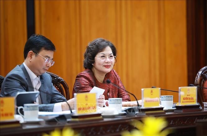 Thống đốc Ngân hàng Nhà nước Việt Nam Nguyễn Thị Hồng phát biểu (Ảnh: Dương Giang/TTXVN)