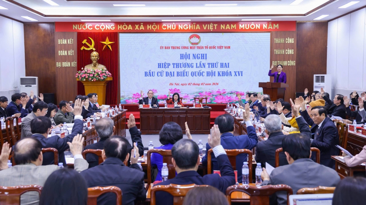 Quang cảnh Hội nghị hiệp thương lần thứ hai của Đoàn Chủ tịch Ủy ban Trung ương MTTQ Việt Nam. Ảnh: Quang Vinh