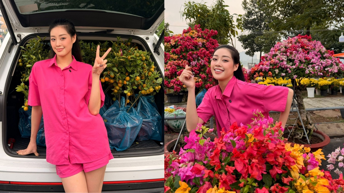 Hoa hậu Khánh Vân háo hức đi chợ hoa sắm Tết cùng ông xã Nguyễn Long. Được chồng chụp ảnh cho, Khánh Vân càng thêm rạng rỡ, thoải mái tạo dáng giữa chợ hoa xuân đông đúc. “Trang phục hồng hồng có hợp với chợ hoa Tết không ạ, cả nhà mua hoa Tết ủng hộ các cô chú nha”.