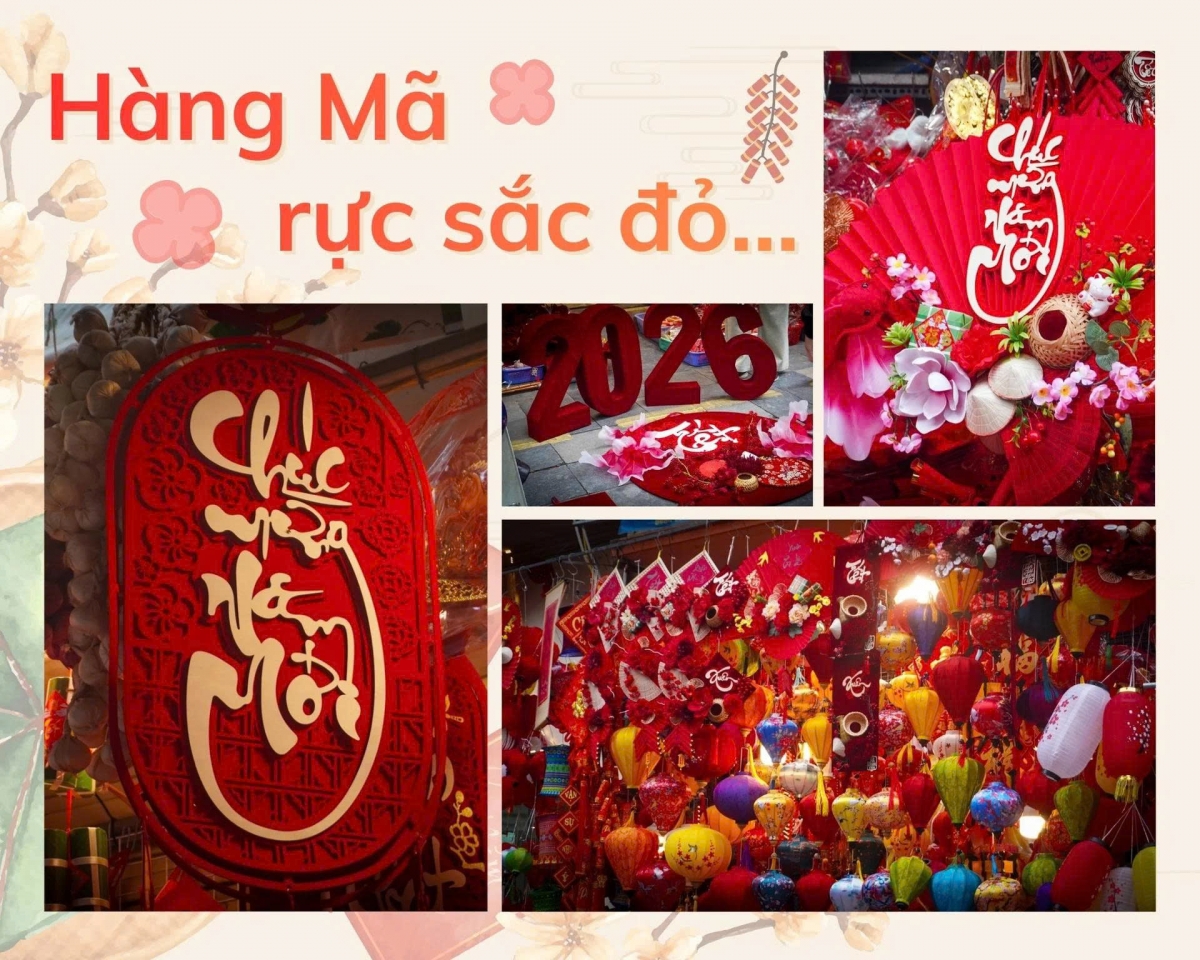 Từ đèn lồng, bao lì xì, dây treo may mắn đến câu đối đỏ, sắc xuân hiện hữu rõ nét trên phố Hàng Mã, tạo nên bức tranh mua sắm nhộn nhịp, báo hiệu mùa Tết đang đến rất gần
