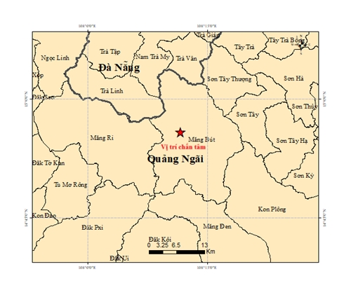 Bản đồ chấn tâm động đất Măng Bút