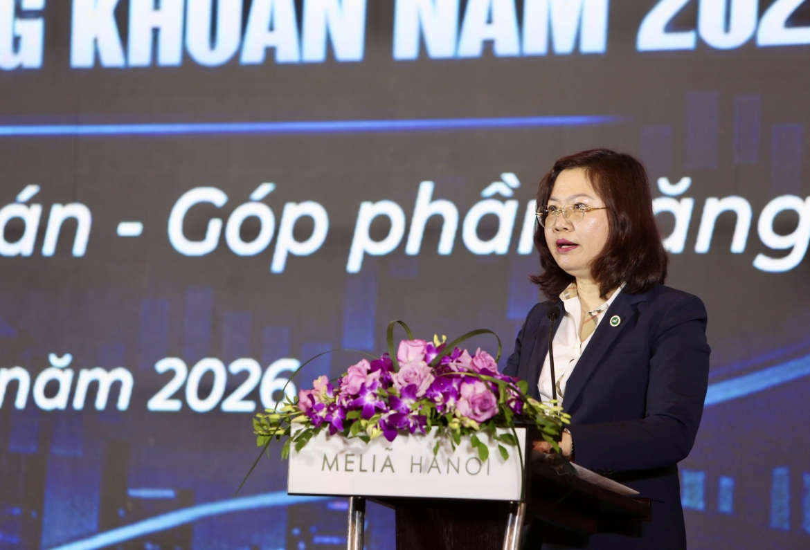 Bà Vũ Thị Chân Phương, Chủ tịch UBCKNN phát biểu tại hội nghị