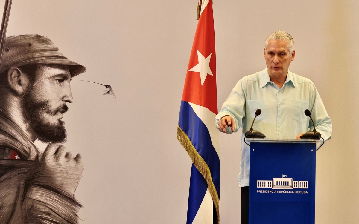 Chủ tịch Cuba Miguel Díaz-Canel phát biểu hôm 13/3. Ảnh: Phủ chủ tịch Cuba.