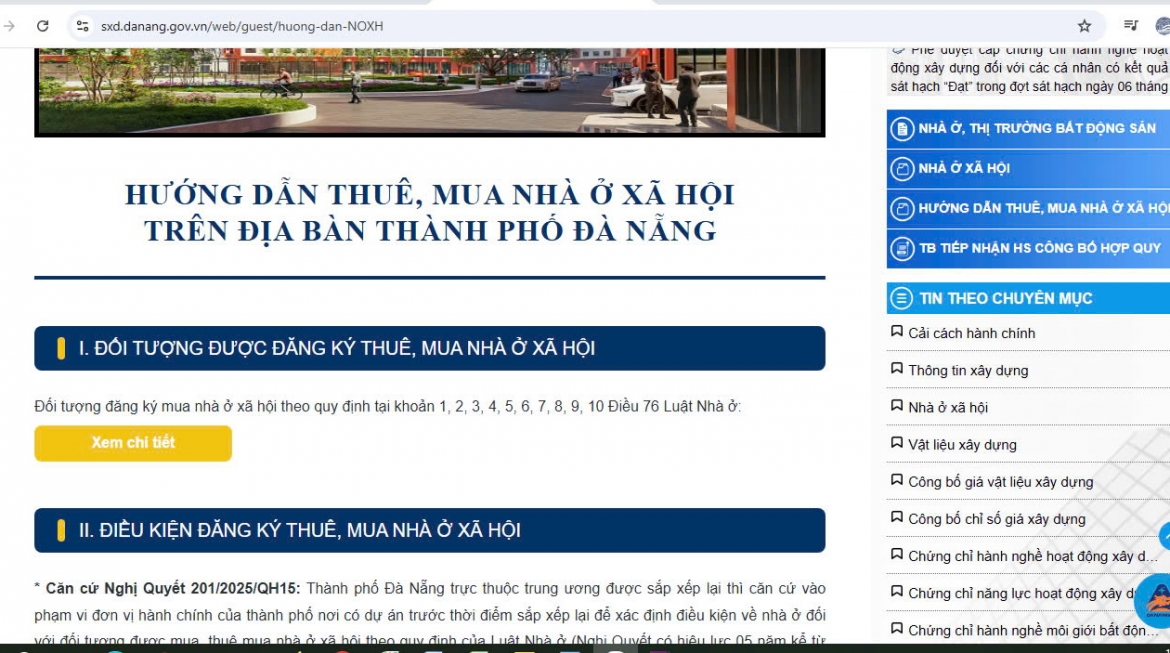 Chuyên mục “Hướng dẫn thuê, mua nhà ở xã hội” trên Trang thông tin điện tử của Sở Xây dựng TP Đà Nẵng