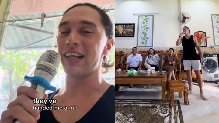 Dân mạng thích thú bình luận rằng chắc anh chàng ở lại thêm một thời gian thì nghiện karaoke còn hơn người bản địa. (Ảnh chụp màn hình).