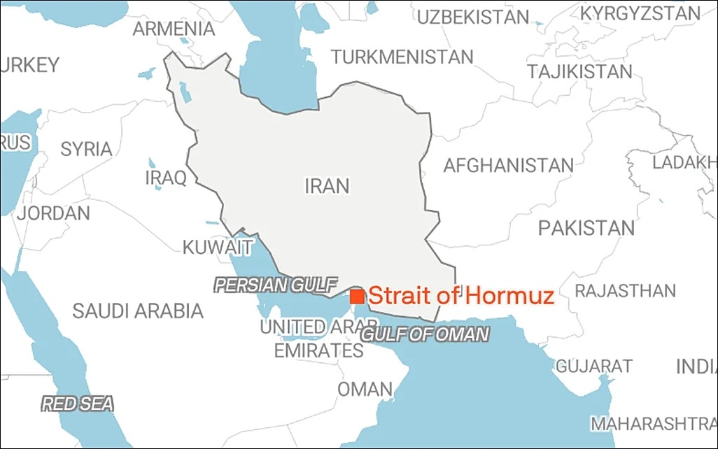 Iran và eo biển Hormuz trên bản đồ. Đồ họa: Axios.