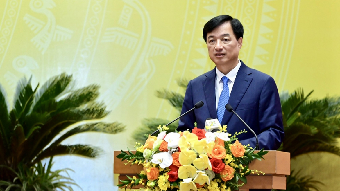 Ủy viên Bộ Chính trị, Bí thư Thành ủy Hà Nội Nguyễn Duy Ngọc phát biểu chỉ đạo tại kỳ họp