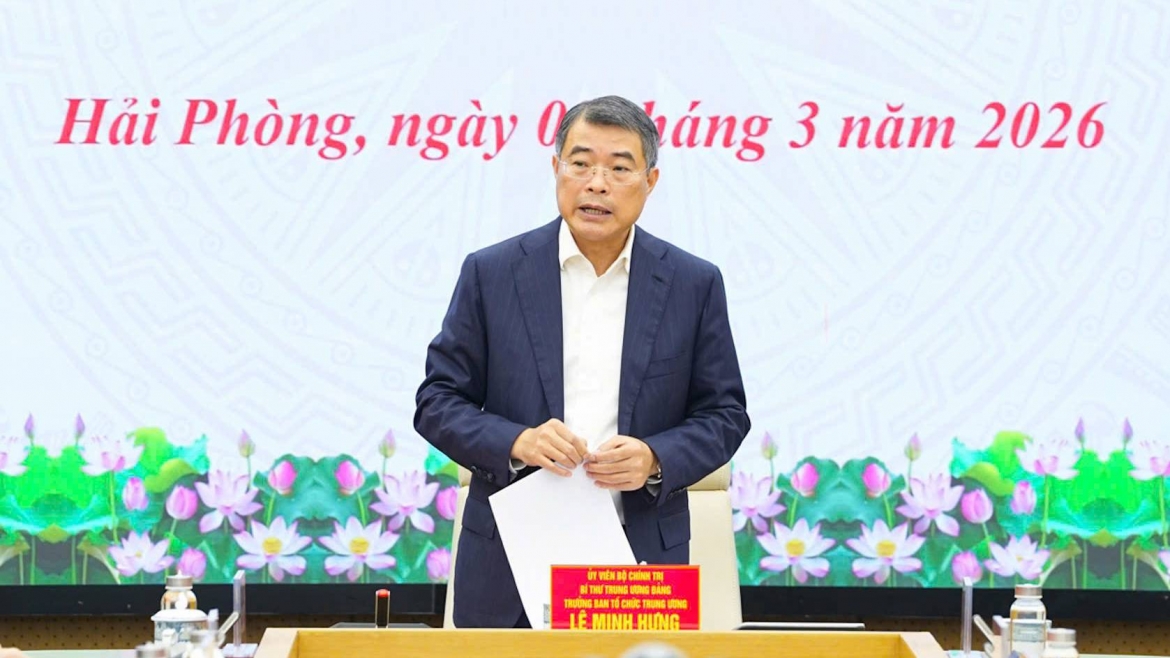 Trưởng Ban Tổ chức Trung ương Lê Minh Hưng phát biểu tại hội nghị. (Ảnh: Đàm Thanh)