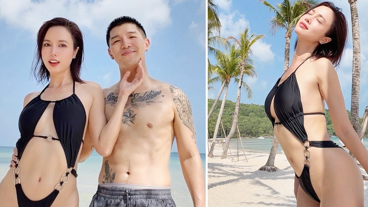 Vũ Ngọc Anh khoe dáng nóng bỏng bên Cường Seven trong kỳ nghỉ dưỡng ở Phú Quốc. Cả hai lưu lại những khoảnh khắc đáng nhớ trên bãi biển của một resort sang trọng tại đây. Trong bộ ảnh, Vũ Ngọc Anh diện bikini tối màu với phần cắt xẻ táo bạo, tôn dáng triệt để. Bên cạnh cô, Cường Seven mặc quần short, để lộ hình thể lực lưỡng, săn chắc.