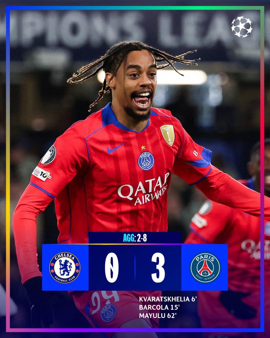 Chelsea gục ngã trước nhà đương kim vô địch PSG.