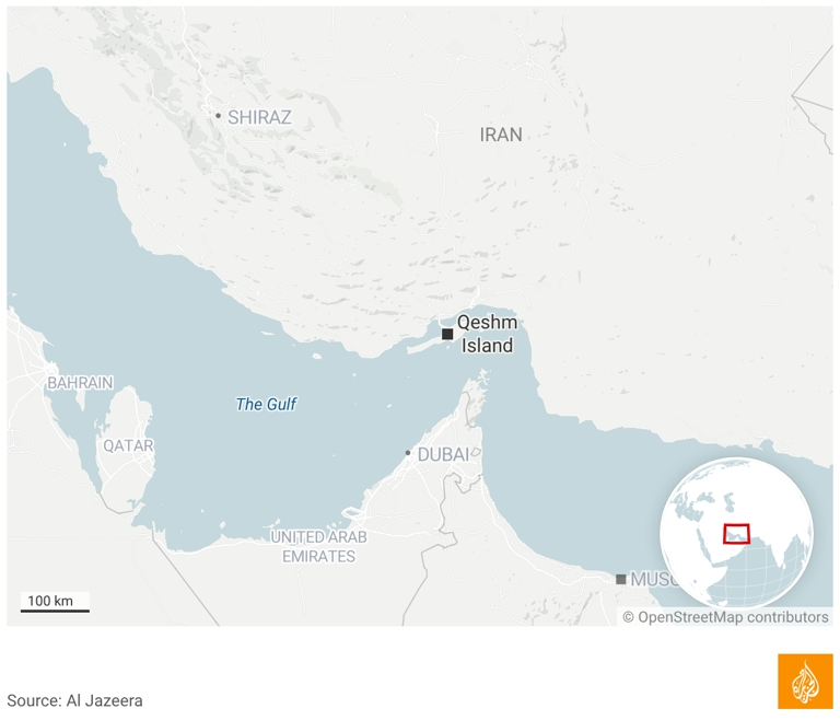 Vị trí đảo Qeshm của Iran. Nguồn: Al Jazeera