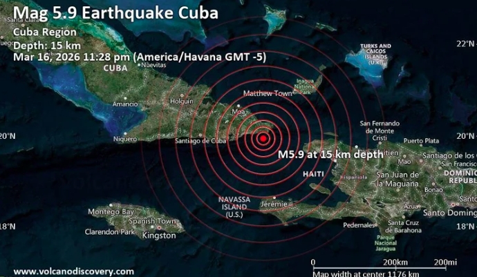 Động đất tại Cuba. Ảnh: Volcanodiscovery