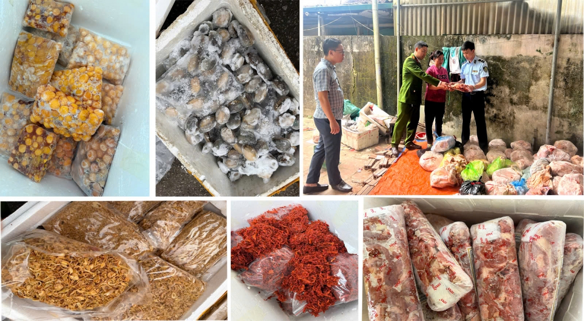 Số thực phẩm không rõ nguồn gốc bị lực lượng Cảnh sát kinh tế thu giữ.