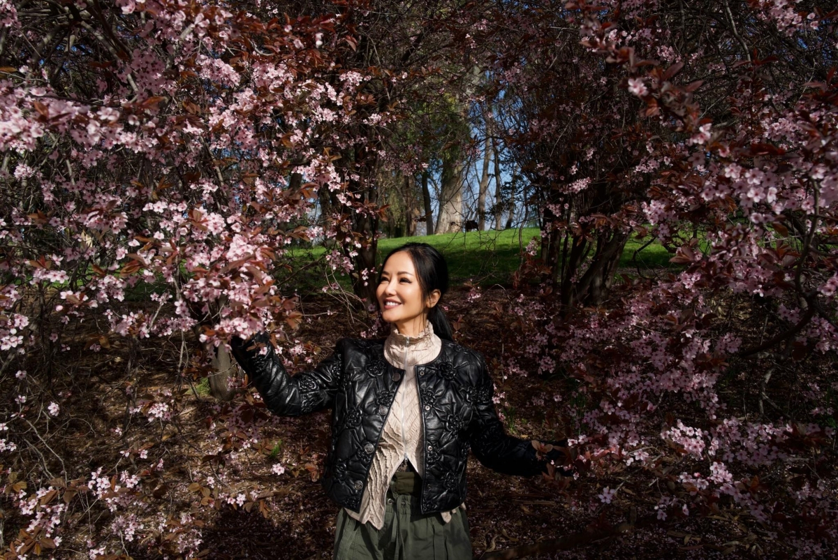 Diva Hồng Nhung chia sẻ khoảnh khắc giữa rừng đào tại Madrid (Tây Ban Nha), bày tỏ sự biết ơn trước vẻ đẹp của thiên nhiên.