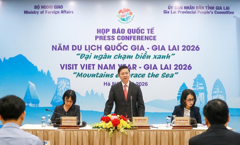 Họp báo quốc tế về năm du lịch quốc gia - Gia Lai 2026 với chủ đề “Đại ngàn chạm biển xanh”.