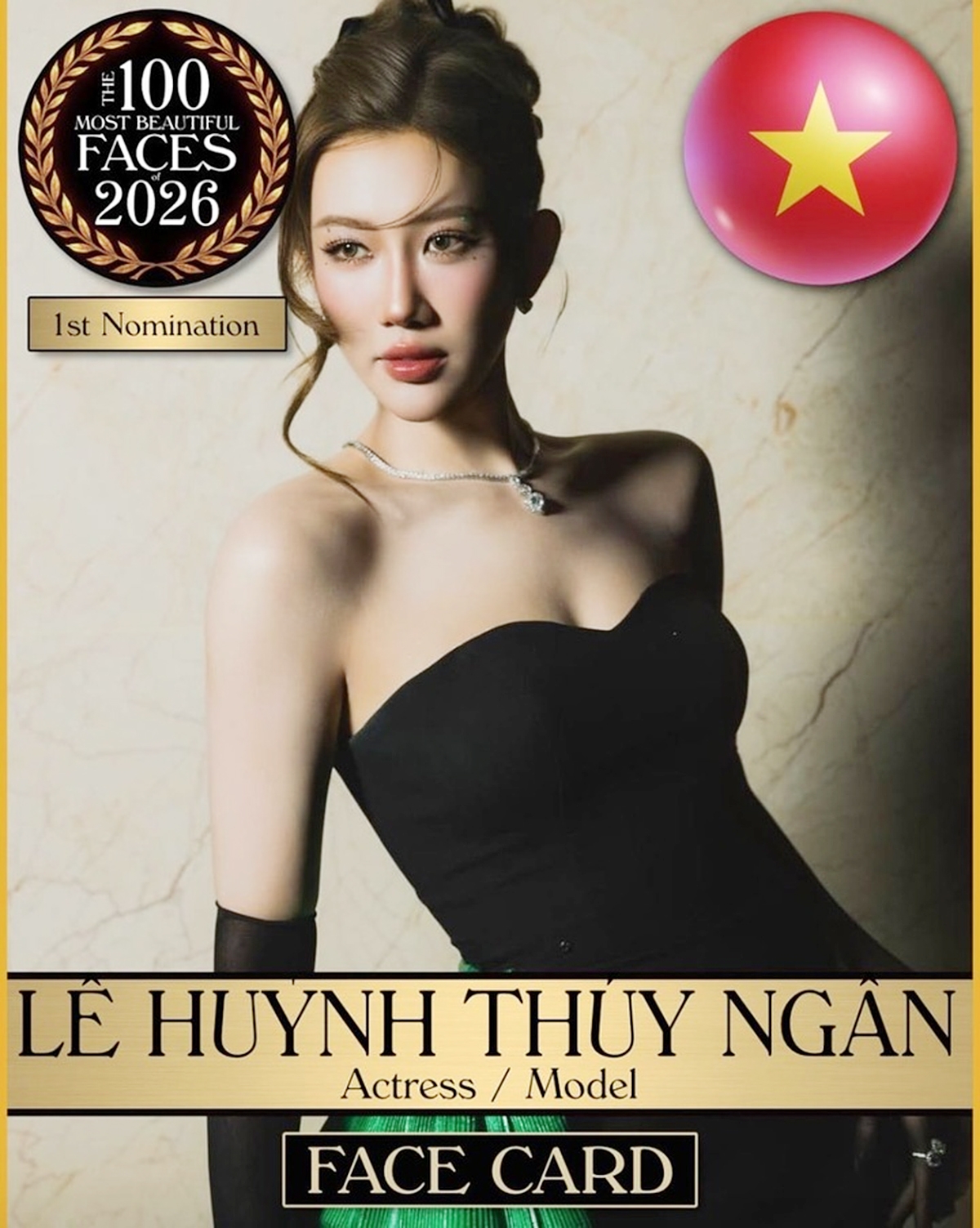 Diễn viên Lê Huỳnh Thúy Ngân được tạp chí Candler đề cử vào danh sách Top 100 gương mặt đẹp nhất thế giới năm 2026. Thúy Ngân đặt chân vào showbiz khi giành danh hiệu Hoa khôi Mỹ Tho 2009. Sau đó, người đẹp tiếp tục dự 3 cuộc thi hoa hậu nhưng chưa thể chạm tay đến danh hiệu cao nhất.