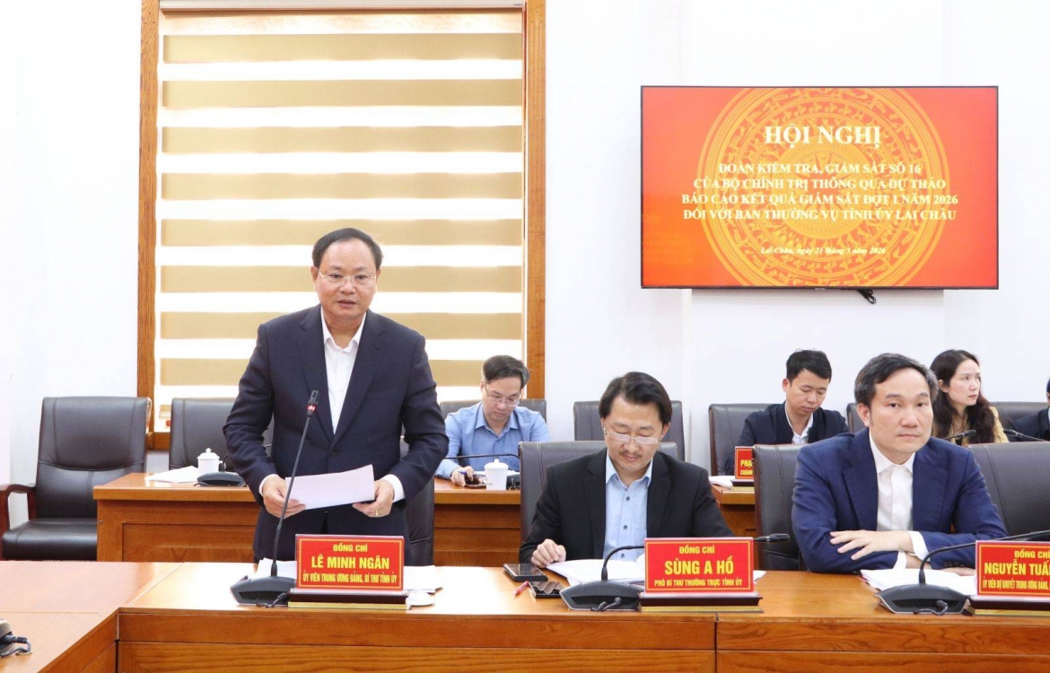Bí thư Tỉnh ủy Lai Châu Lê Minh Ngân phát biểu tại buổi làm việc