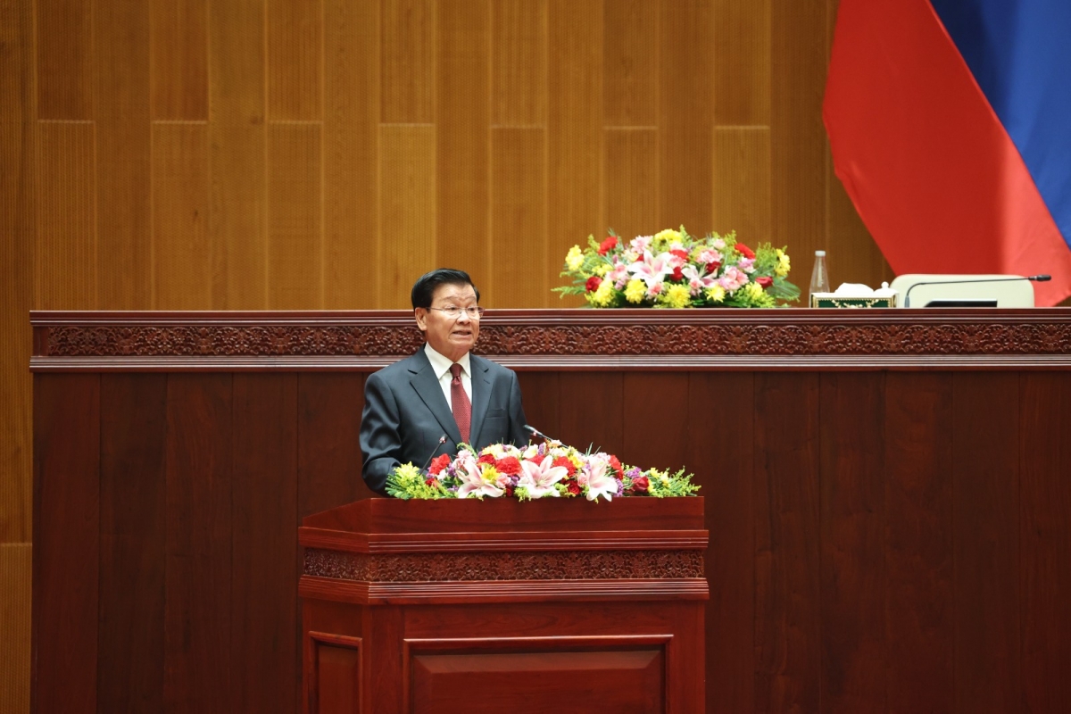 Tổng Bí thư, Chủ tịch nước CHDCND Lào Thongloun Sisoulith phát biểu tại Kỳ họp. Nguồn: Đài Phát thanh quốc gia Lào