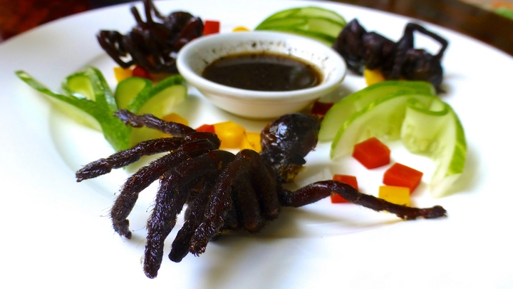 Món nhện hùm chiên khiến du khách không khỏi rùng mình. (Ảnh: GoodFood)