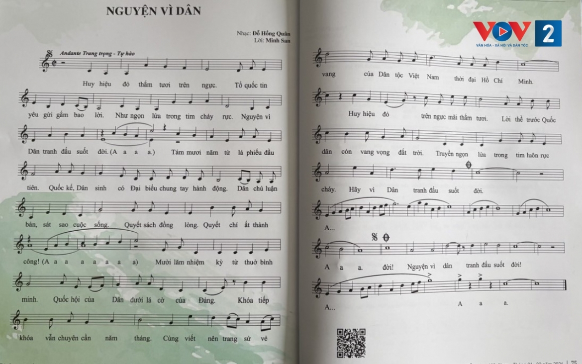 Ca khúc "Nguyện vì dân". Nhạc: Đỗ Hồng Quân, Lời: Minh San (bút danh của ông Nguyễn Văn Phúc)