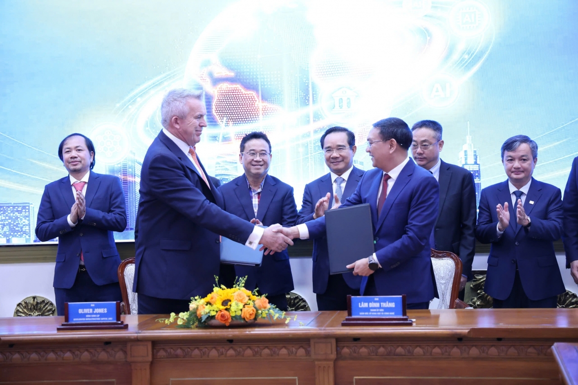 Lễ ký kết Biên bản ghi nhớ hợp tác giữa Sở Khoa học và Công nghệ Thành phố và Công ty Accelerated Infrastructure Capital.  (Ảnh: Sở KHCN cung cấp)