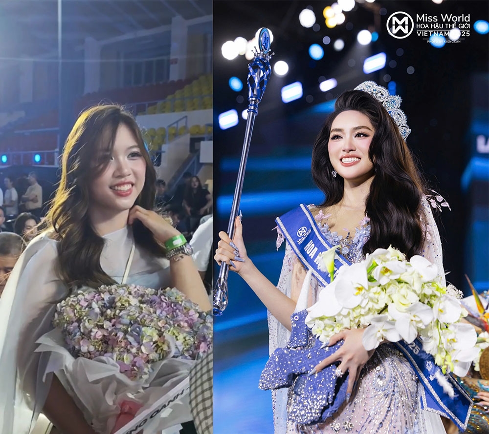 Tân Miss World Vietnam Phan Phương Oanh (bên phải) cho biết chị gái sinh đôi (bên trái) khác biệt về tính cách nhưng luôn đồng hành, động viên cô suốt hơn 20 năm qua.