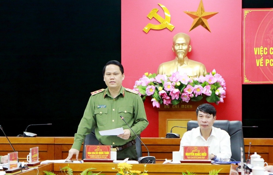 Trung tướng Bùi Quang Thanh, Chánh Thanh tra Bộ Công an phát biểu. Ảnh: Ngọc Kiên