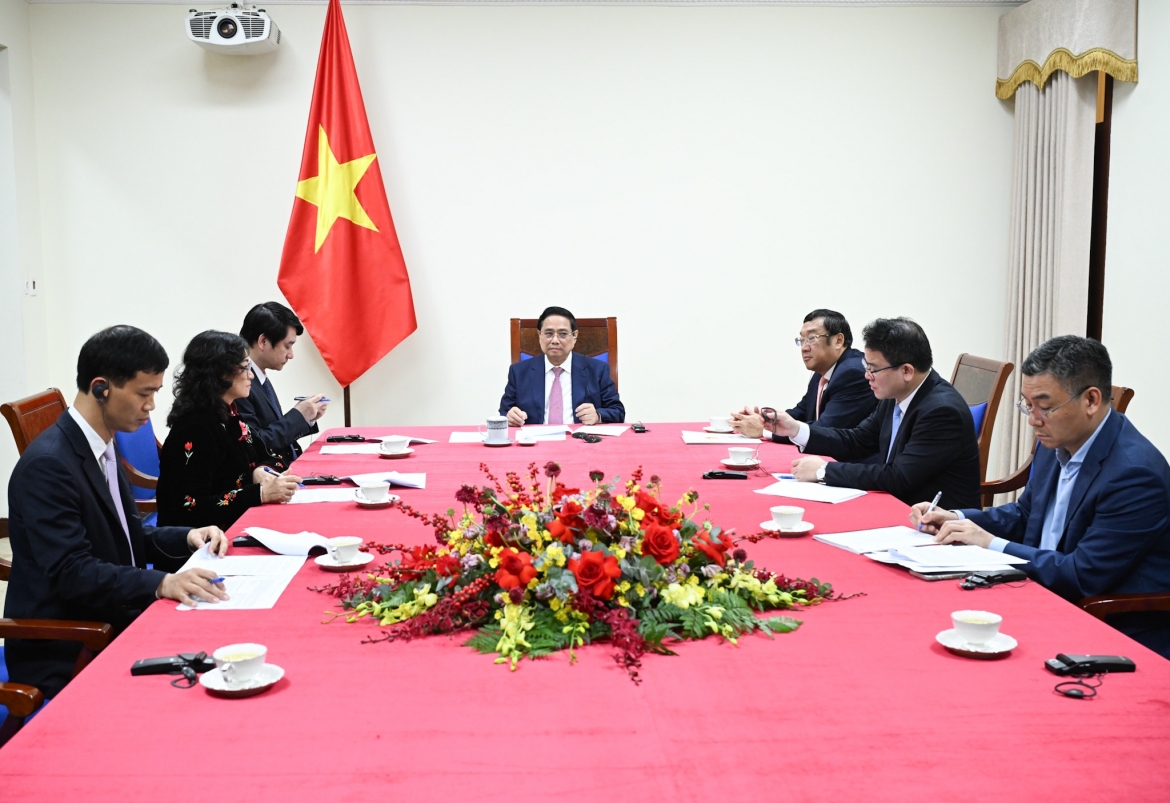 Quang cảnh cuộc điện đàm tại Trụ sở Chính phủ