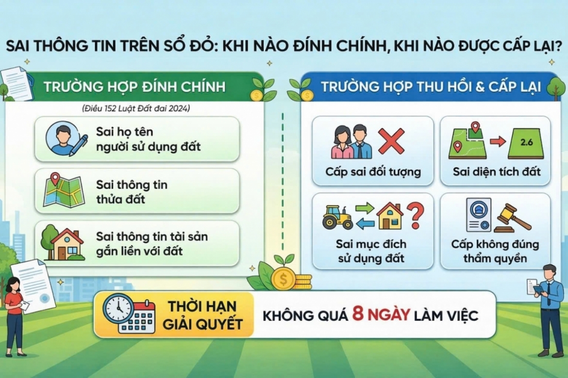 Pháp luật đất đai quy định cụ thể các trường hợp đính chính hoặc cấp lại sổ đỏ