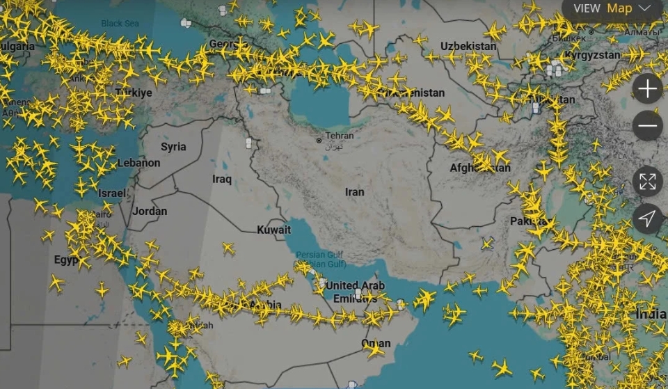 Không phận Iran - Iraq và các nước lân cận vắng bóng tàu bay sáng ngày 1/3