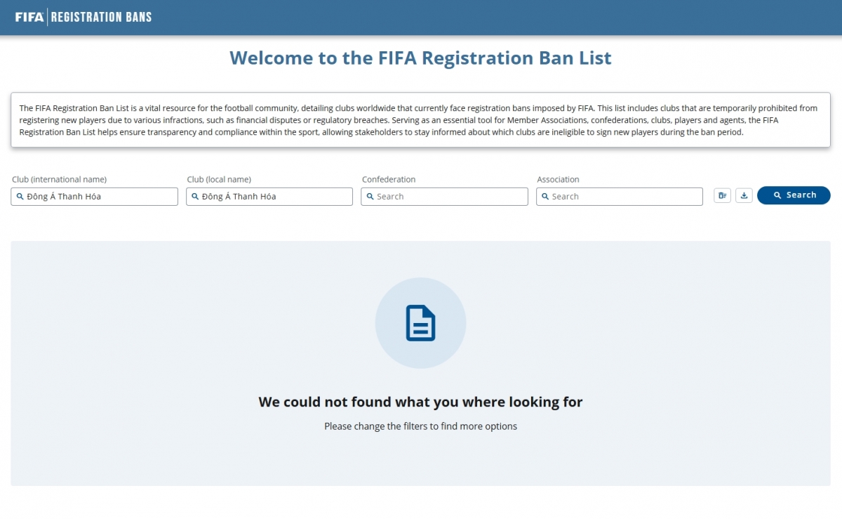 Trang chủ FIFA đã xóa án phạt của CLB Thanh Hóa