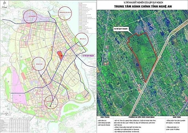 Sơ đồ vị trí khu đất nghiên cứu lập quy hoạch Trung tâm hành chính tỉnh Nghệ An.