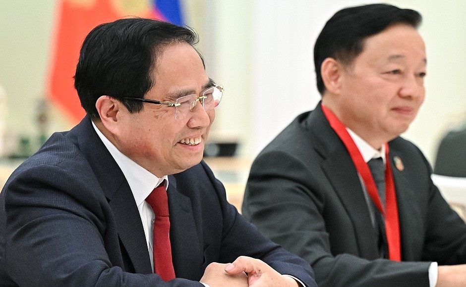 Thủ tướng Phạm Minh Chính tại cuộc hội kiến Tổng thống Nga Vladimir Putin. Ảnh: Điện Kremlin