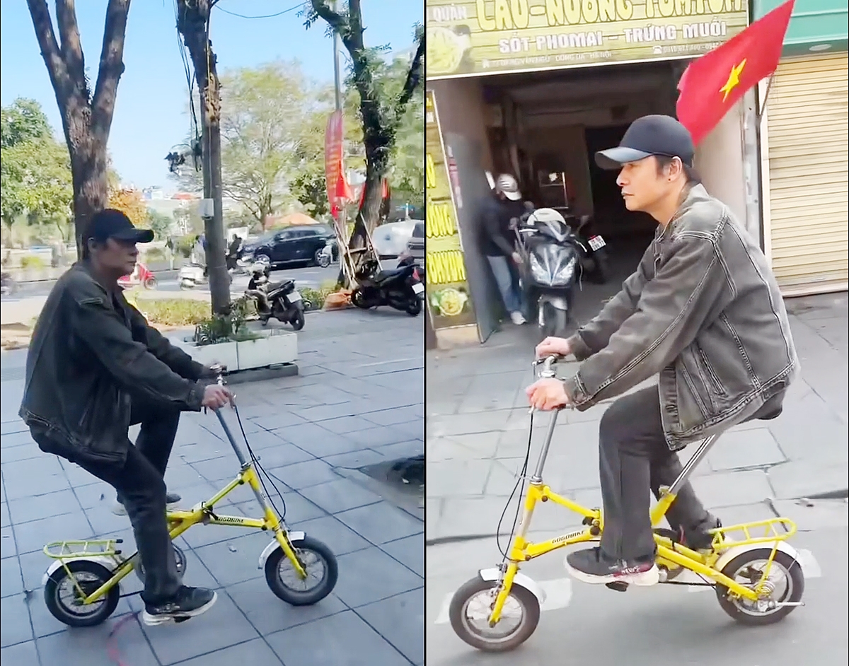 Xăng dầu tăng giá, diễn viên Võ Hoài Nam đăng clip đạp xe đi làm và hóm hỉnh viết: “Chiến tranh, ở tận xa xa. Thế mà ảnh hưởng, nước ta thế này”. (Ảnh cắt từ clip của nhân vật)